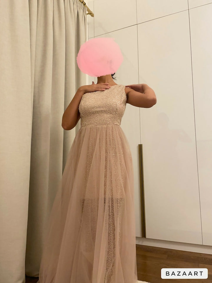 Iman Hafez Couture Pink Sequin Maxi Dress: M