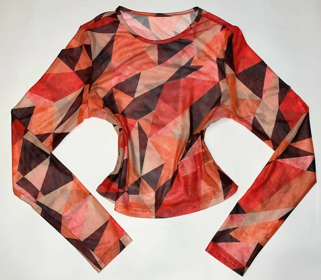 Iconic Colorblock Geo Print Mesh Top