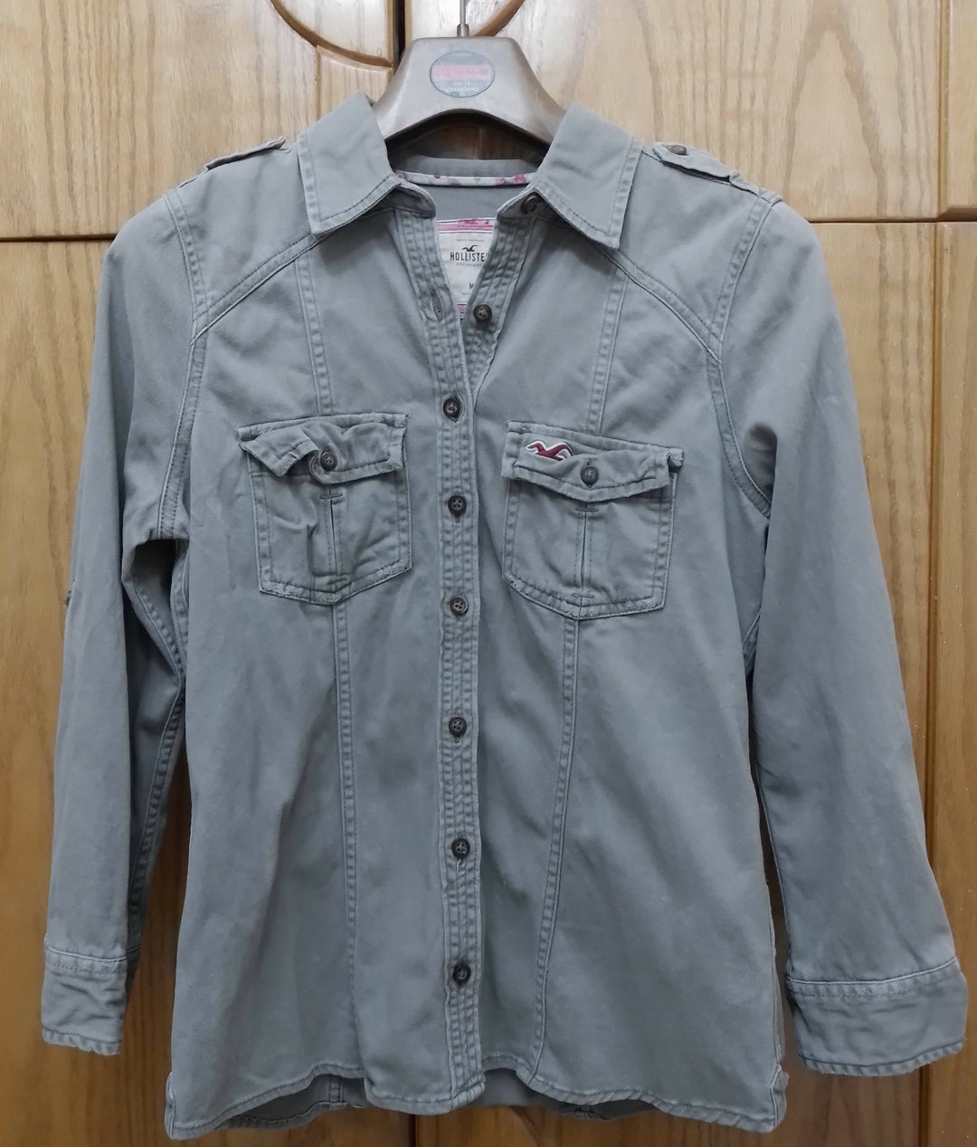 Hollister olive green denim shirt