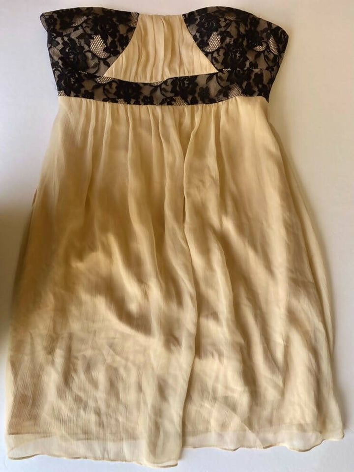 Nude Cocktail Dress with Black Lace Detail