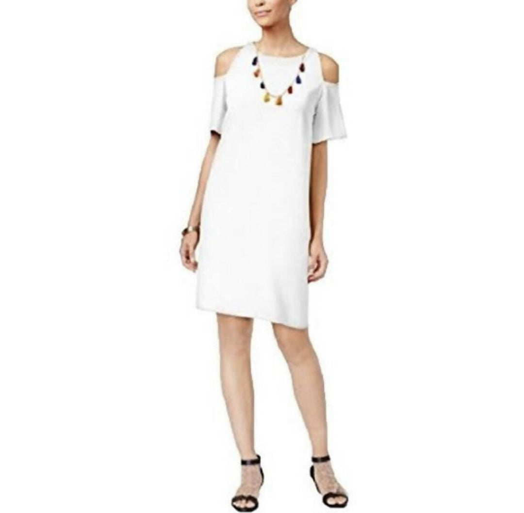 Thalia Sodi white dress with detachable fringe necklace