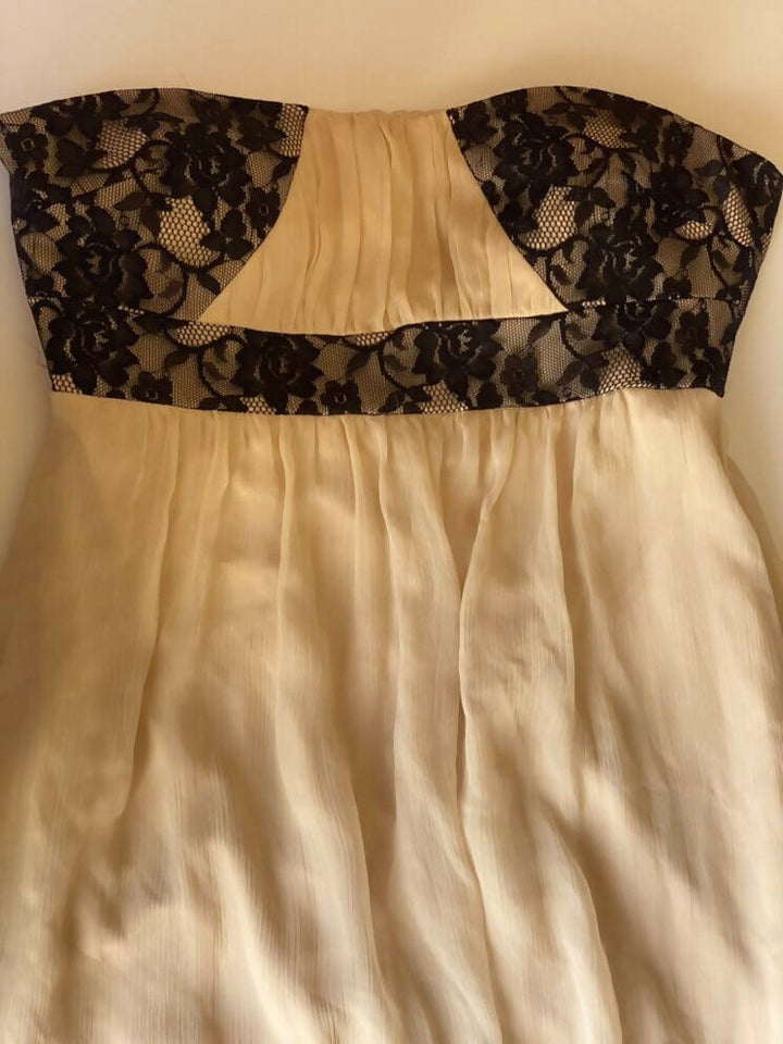 Nude Cocktail Dress with Black Lace Detail