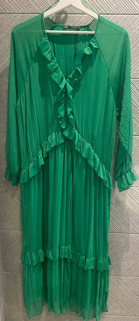 Green ruffle dress zara best sale