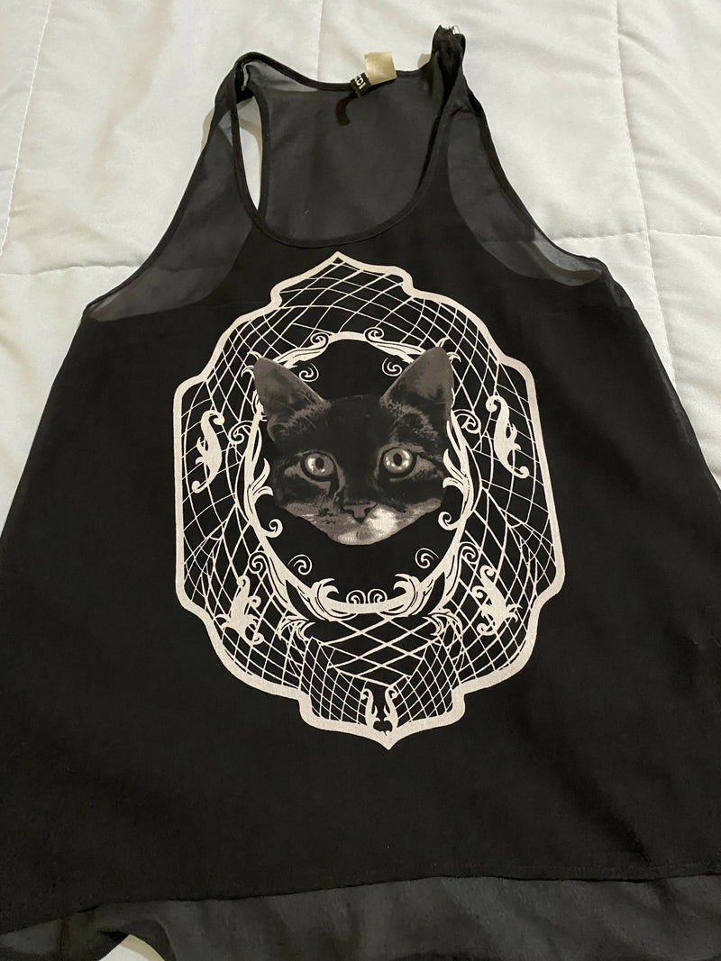 H&M Cat Lovers Black Transparent Top Size: 32/36