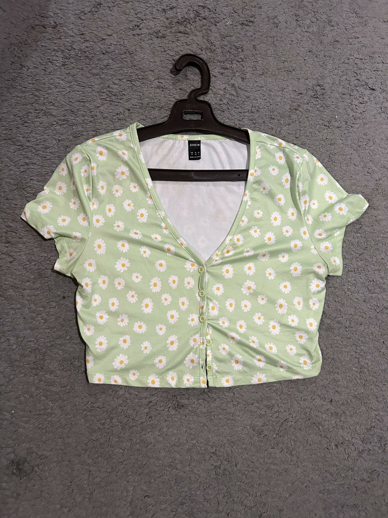 SHEIN Green Floral Top Size: M