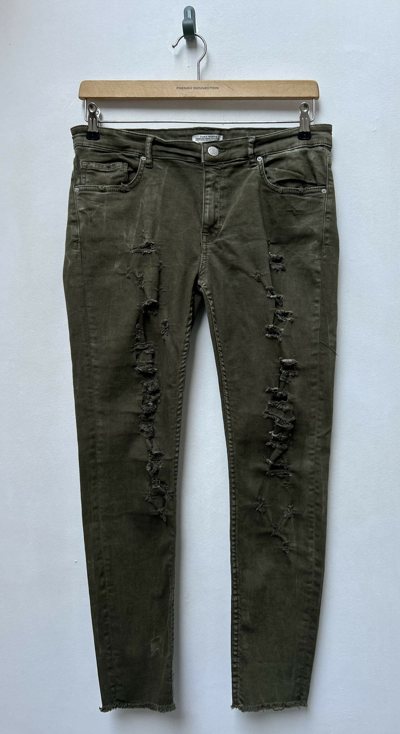 Zara Olive Dirty Denim Size 42