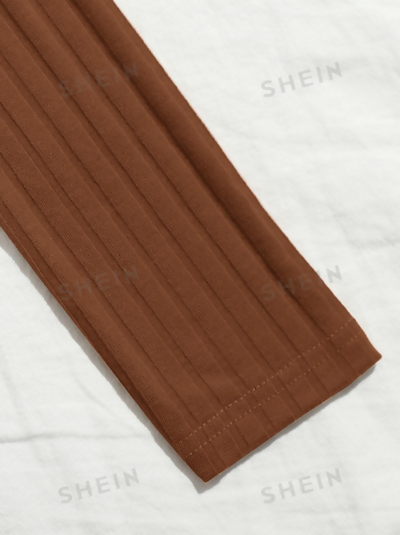 One Shoulder Ribbed Brown Cropped Top Size: S