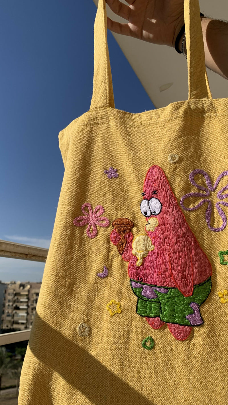 Yellow shopper bag with hand embroidery