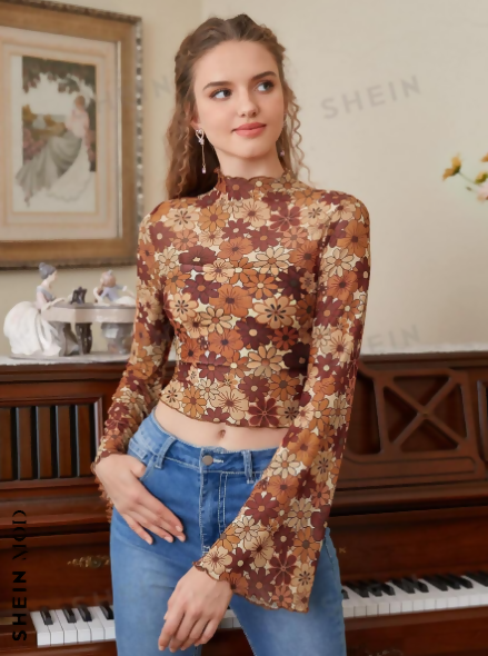 SHEIN Floral Long Sleeve Top Size: S