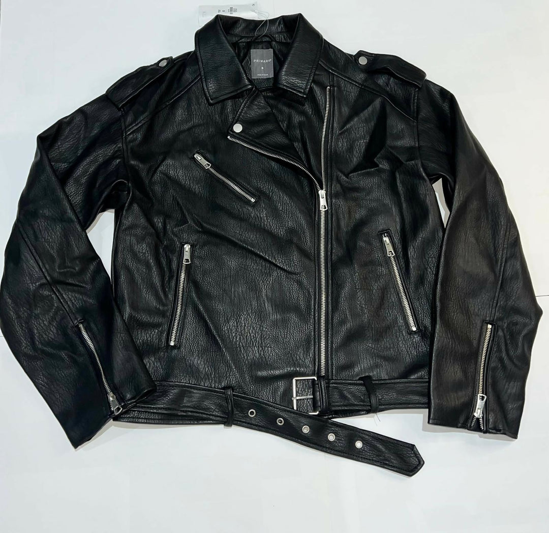 Primark Black Faux Leather Biker Jacket – Size S (Fits Oversized)