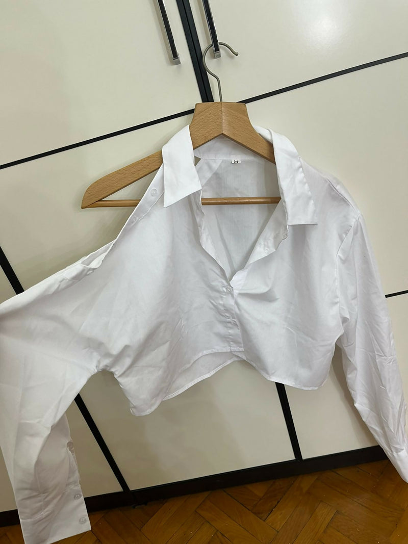 White Cropped Shirt Size M