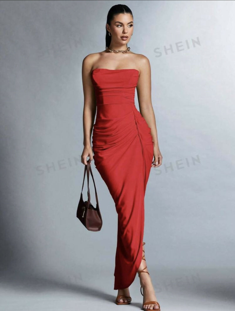 SHEIN Red Strapless Dress