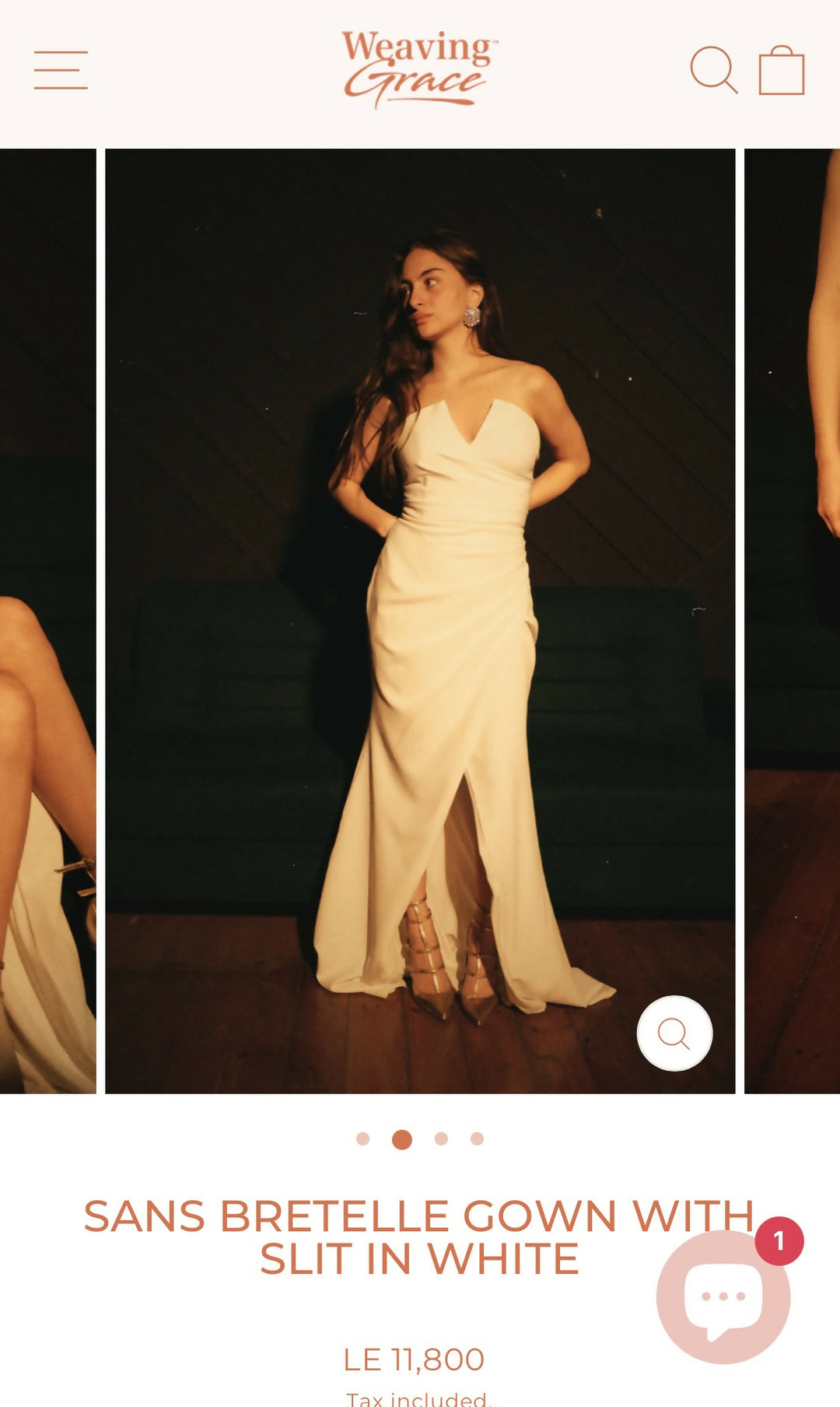 SANS BRETELLE DRESS/GOWN WITH SLIT IN WHITE - WEAVING GRACE