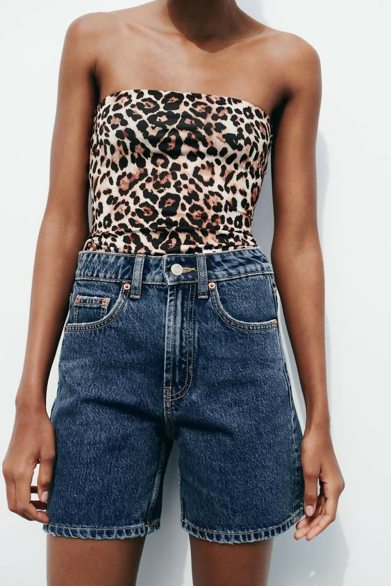 ZARA Mid-rise denim Bermuda shorts Size: M NEW WITH TAG