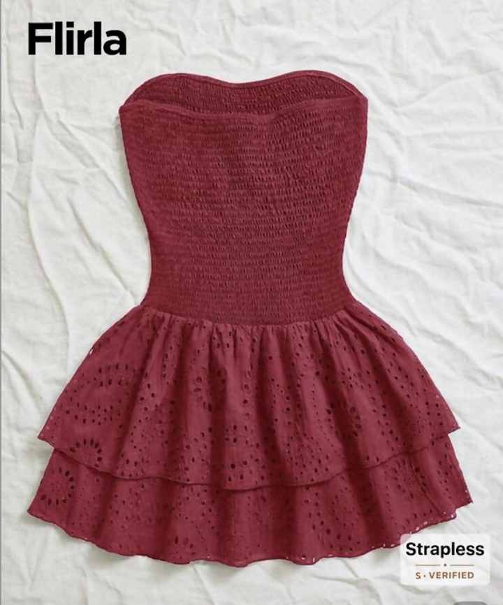 Shein Red Eyelit Layered Summer Dress