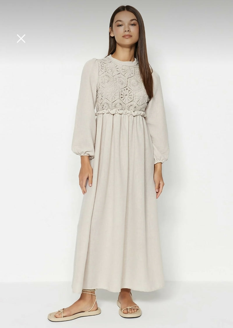 White Guipure Woven Dress