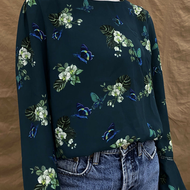 Oasis Green Floral Blouse Size: M