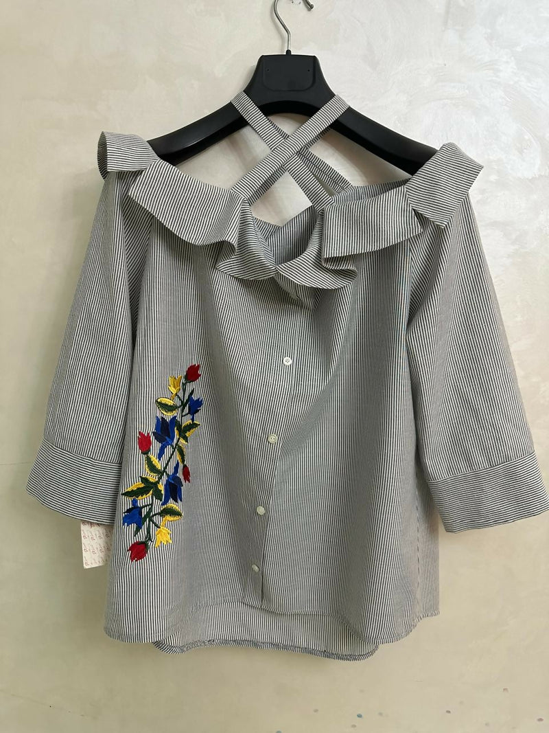 Ricci Stripped Embroidery Shirt Free size NEW WITH TAG