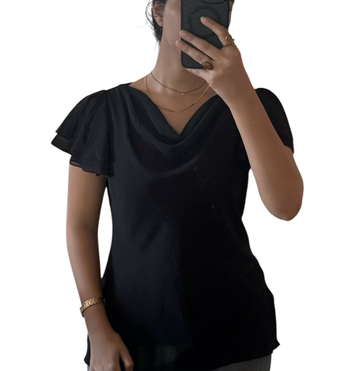 Peter Martin Chiffon Black Top: Size 12