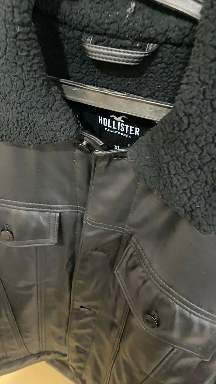 Hollister Leather Jacket Size: XL