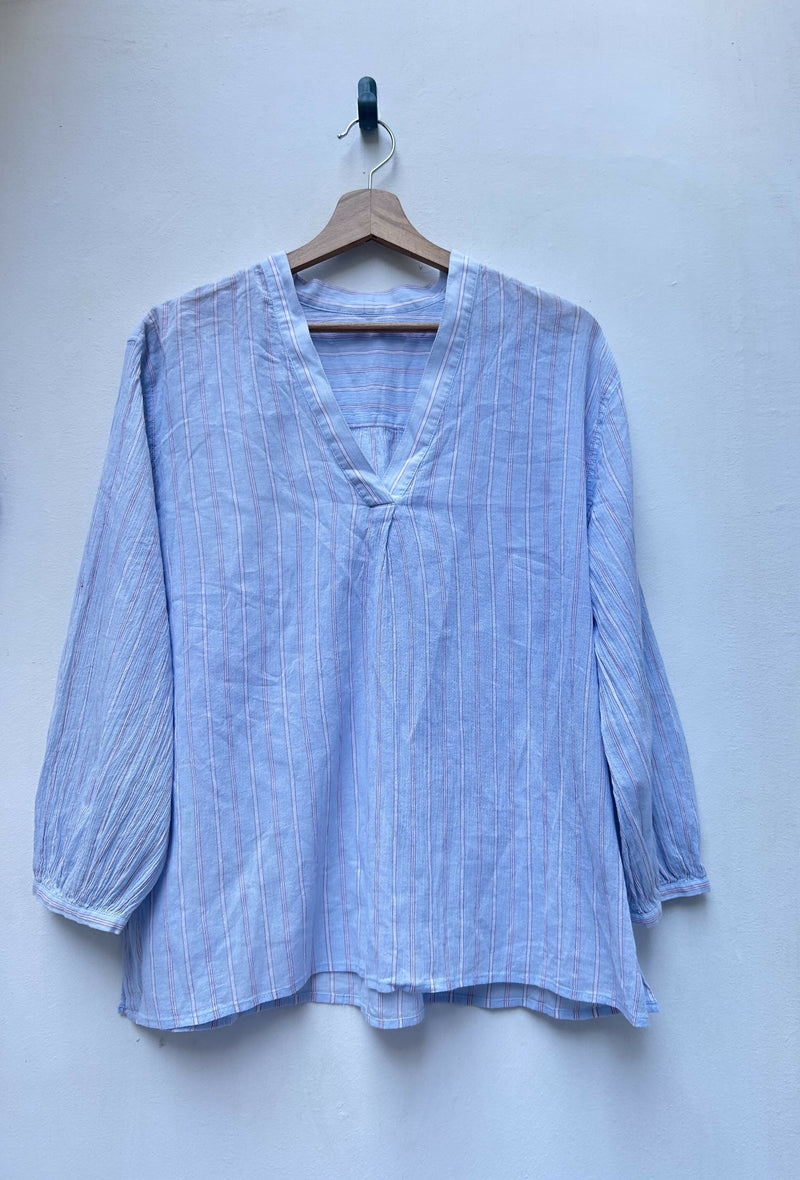 Sky Blue Striped Blouse Size M/L