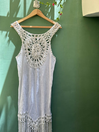 White Fringes Dress Size S-M