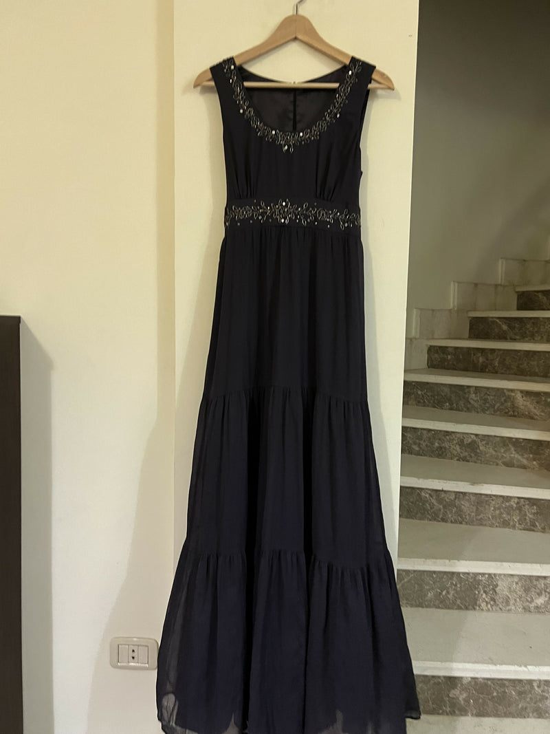 Oasis Maxi Black Dress with Sequin Details Dress UK 12