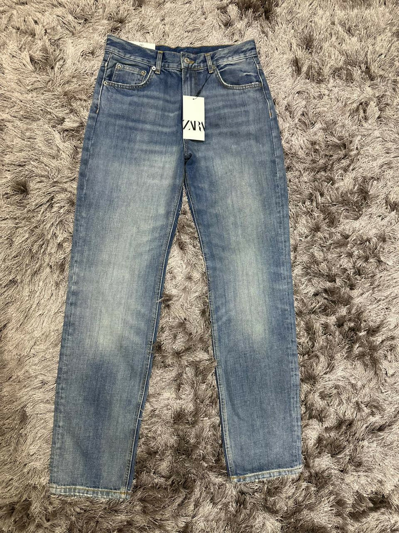 Zara New Straight Slim Fit Blue Jeans Size: 38