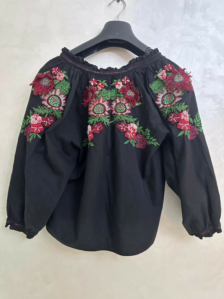Zara Embroidery Black Blouse Size S