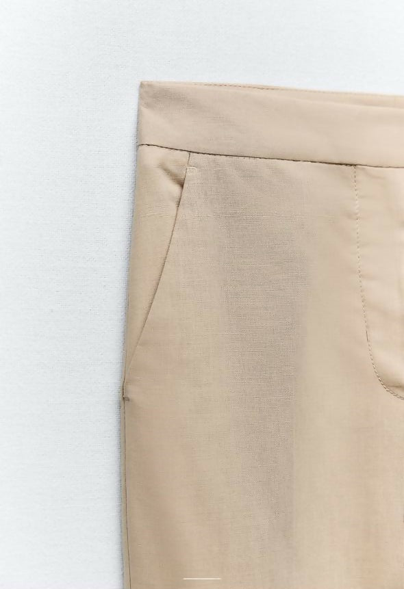 Zara New Linen Beige Pants Size: M