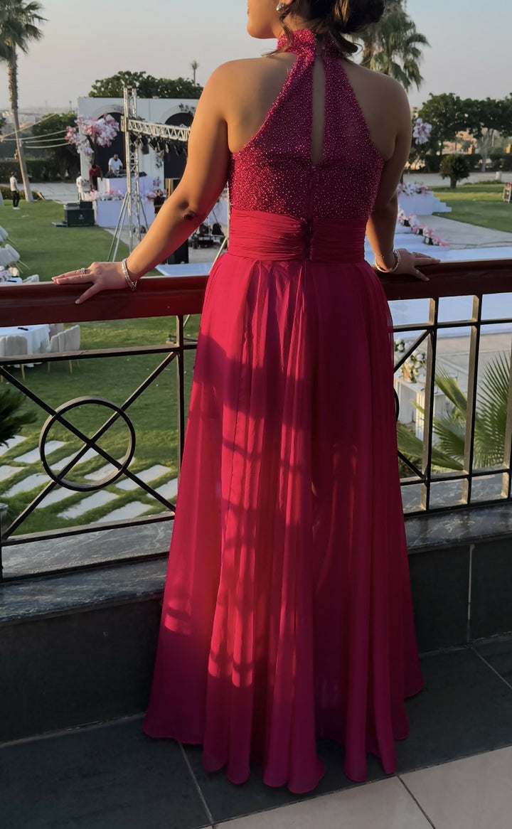 Beaded Pink Halter Gown