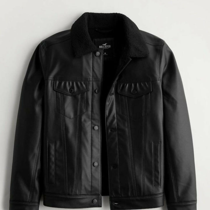 Hollister Leather Jacket Size: XL