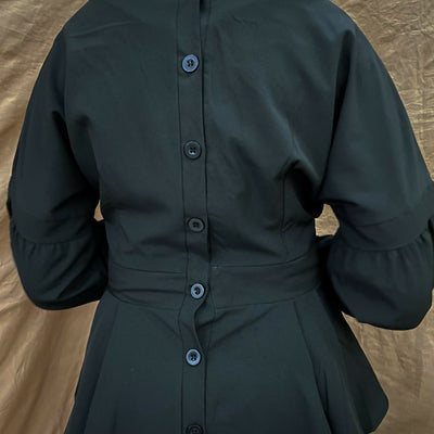 Dainty Black Back Buttoned Peplum Blouse Size: L