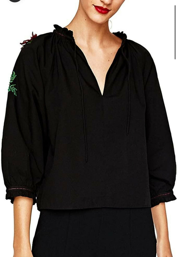 Zara Embroidery Black Blouse Size S