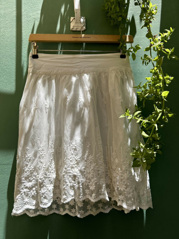White Floral Lace Skirt Fits S 2