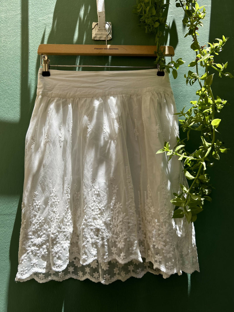 White Floral Lace Skirt Fits S 2