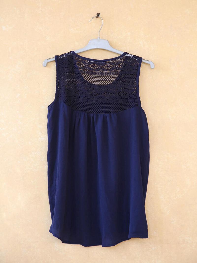 Embroidered Navy Blue Boho Top Size S