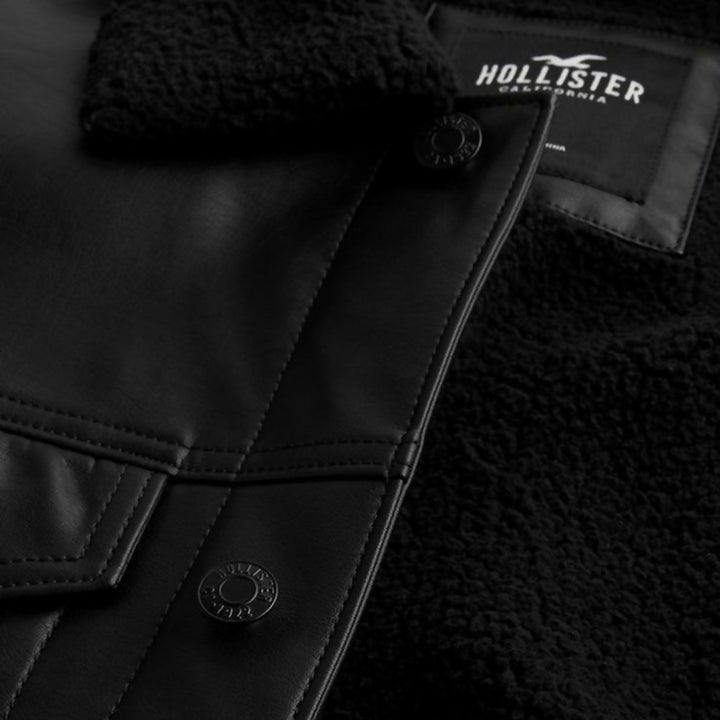 Hollister Leather Jacket Size: XL