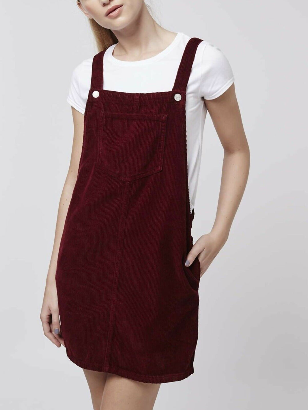 Topshop Corduroy Overall Burgundy Dress