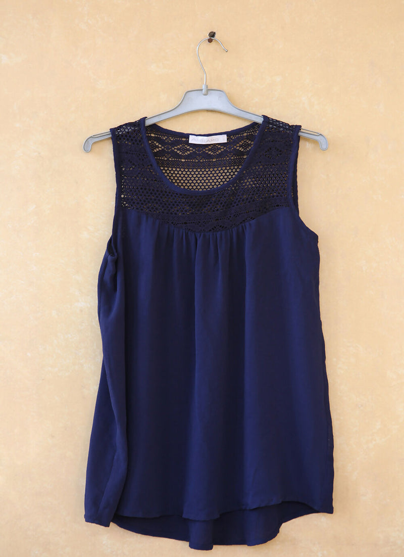 Embroidered Navy Blue Boho Top Size S