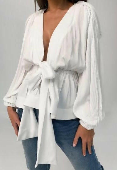 Missguided White Elegant Blouse Size: L NEW WITH TAG