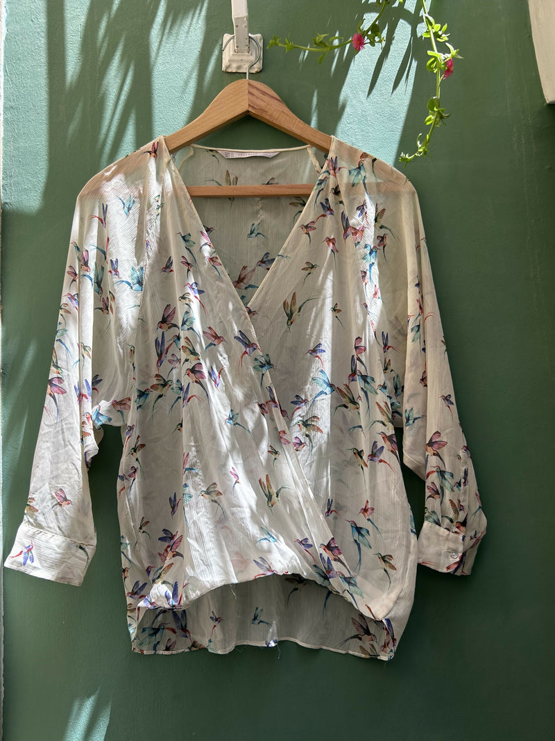 Zara Birds Blouse XS