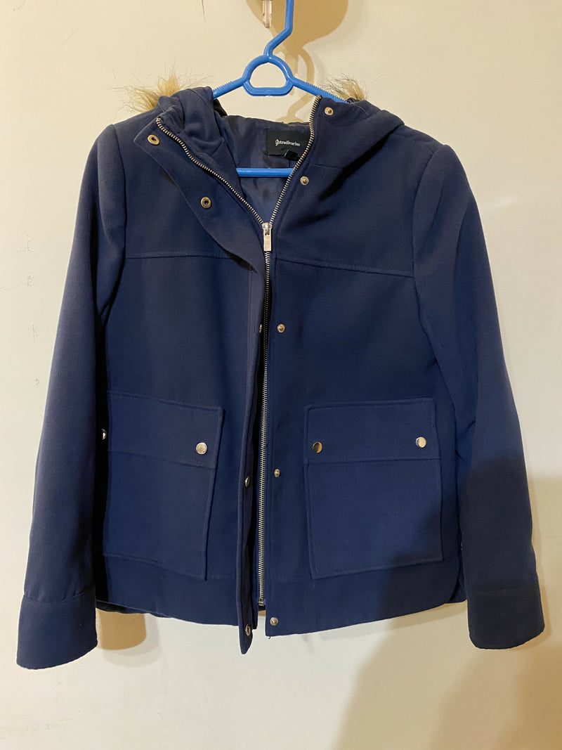 Stradivarius Blue Wool Coat Size: M