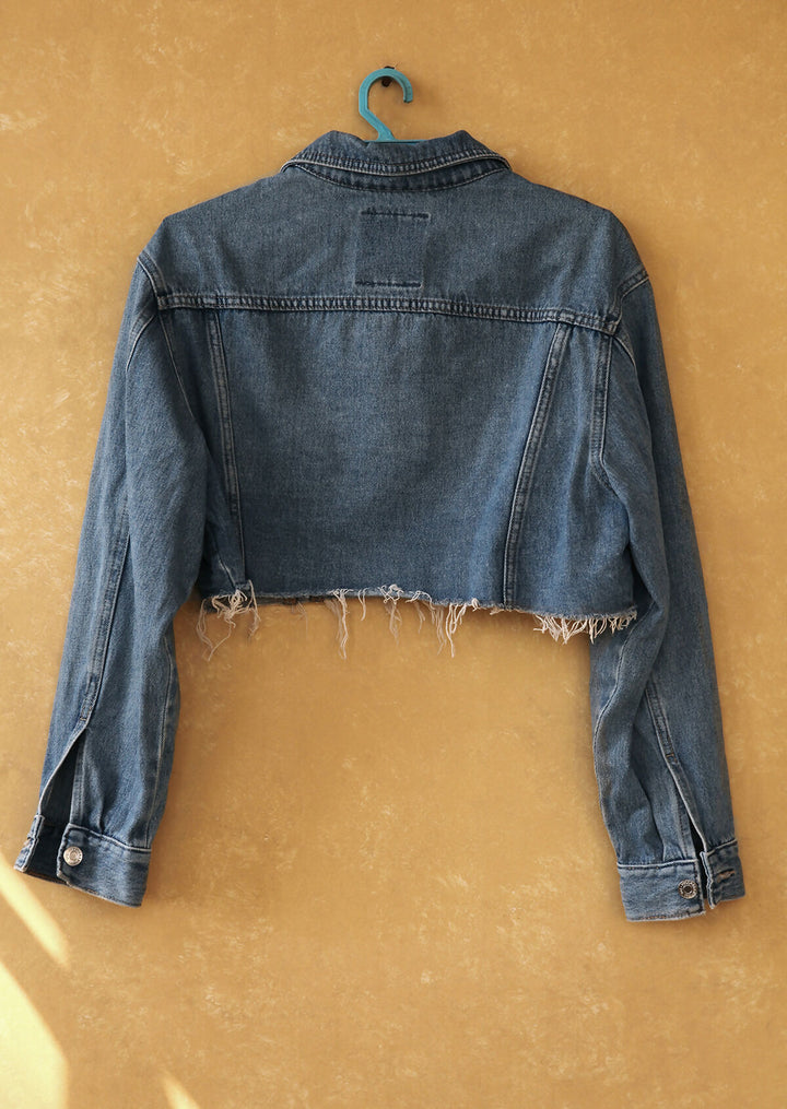 Pull&Bear Cropped Frayed Denim Jacket