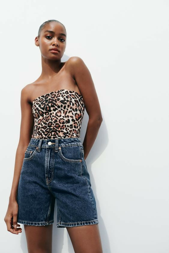 ZARA Mid-rise denim Bermuda shorts Size: M NEW WITH TAG