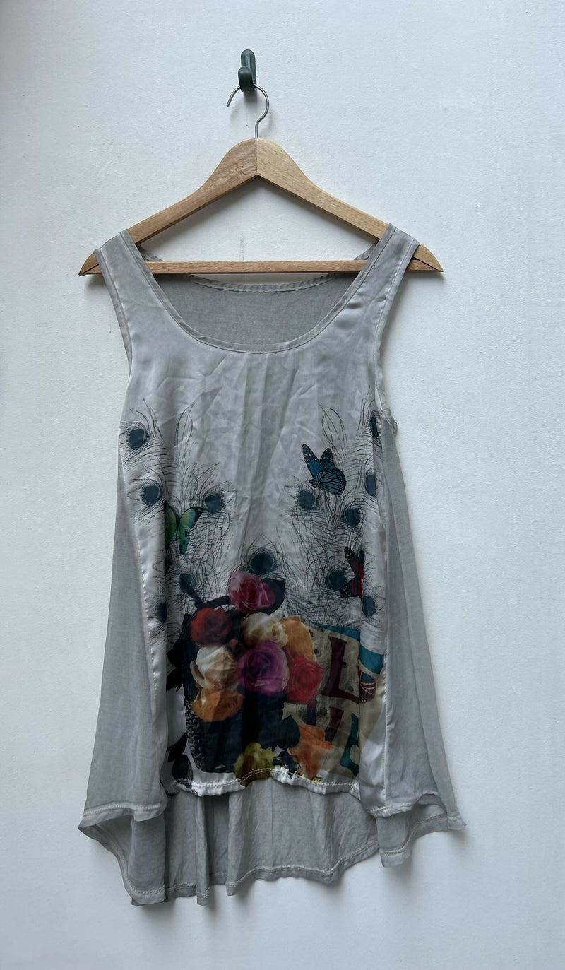 Silver Floral Top Size L