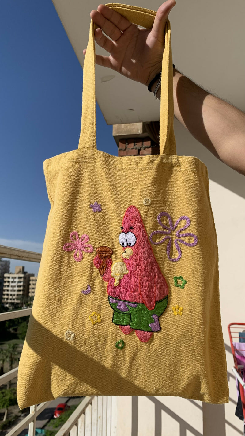 Yellow shopper bag with hand embroidery