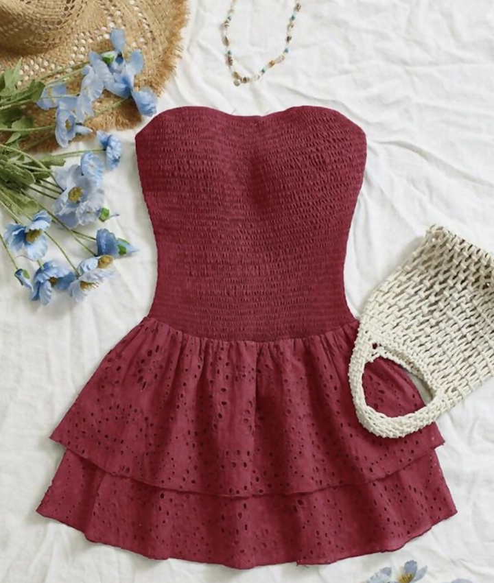 Shein Red Eyelit Layered Summer Dress