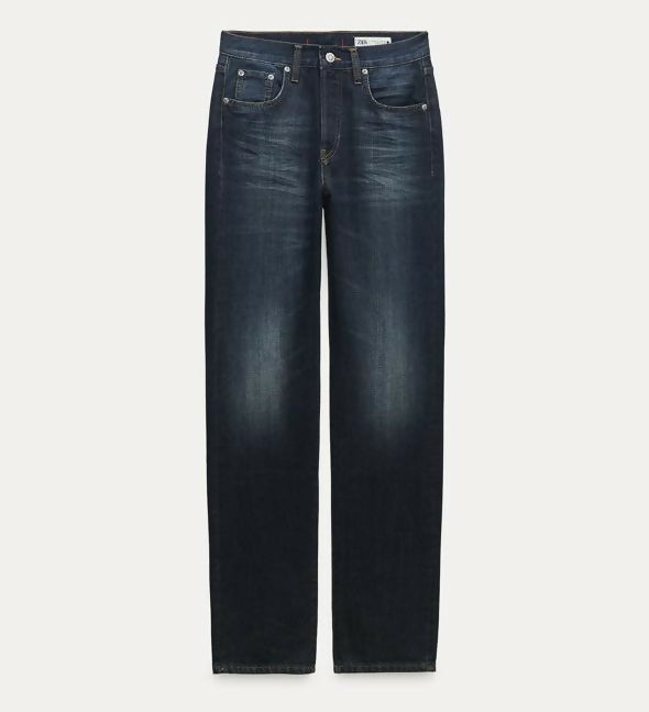 Zara New Straight Fit Dark Blue Jeans Size: 38