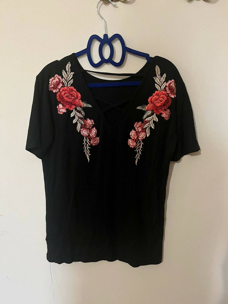 SHEIN Floral Patch Work Top Size: M/L